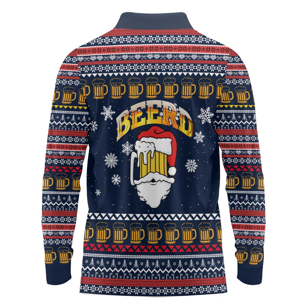 Santa Beerd Christmas Long Sleeve Polo Shirt Xmas Holiday Patterns - Wonder Print Shop