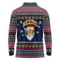 Santa Beerd Christmas Long Sleeve Polo Shirt Xmas Holiday Patterns - Wonder Print Shop