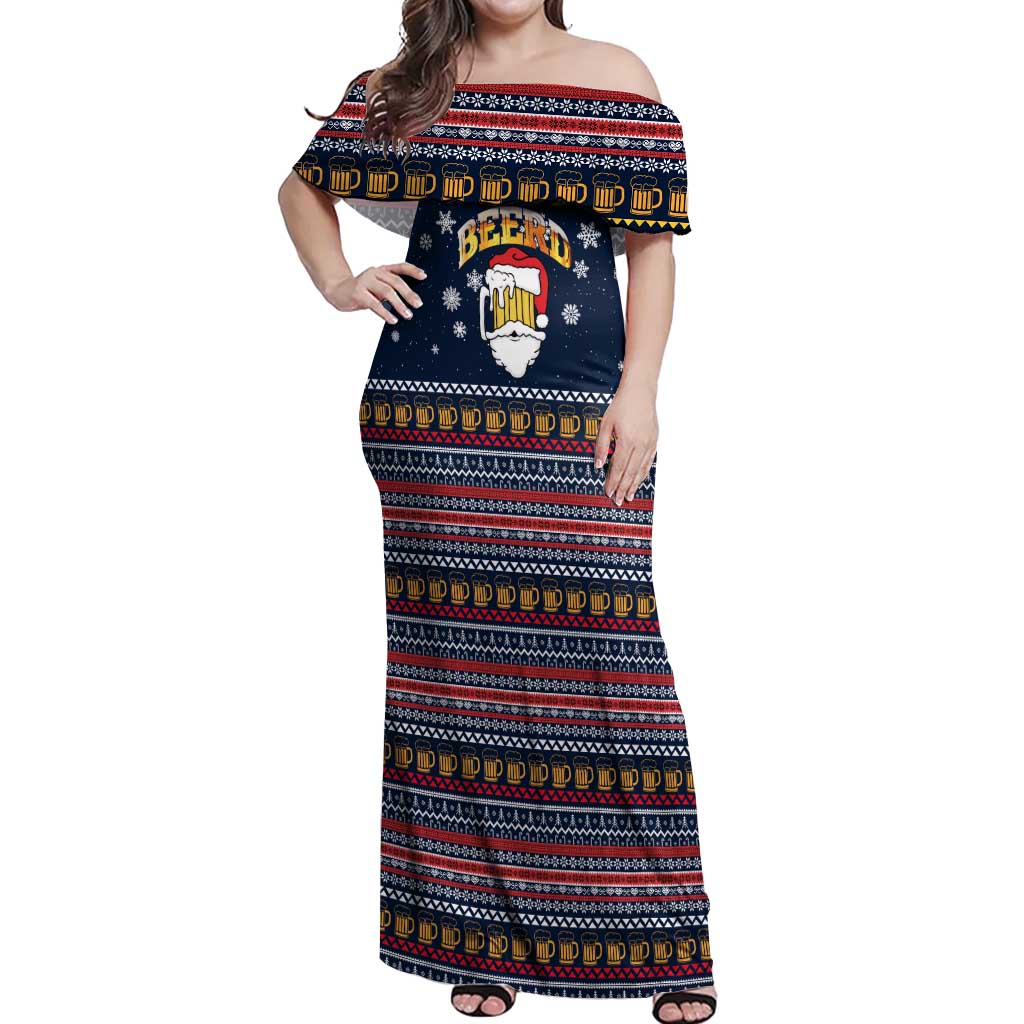 Santa Beerd Christmas Off Shoulder Maxi Dress Xmas Holiday Patterns - Wonder Print Shop