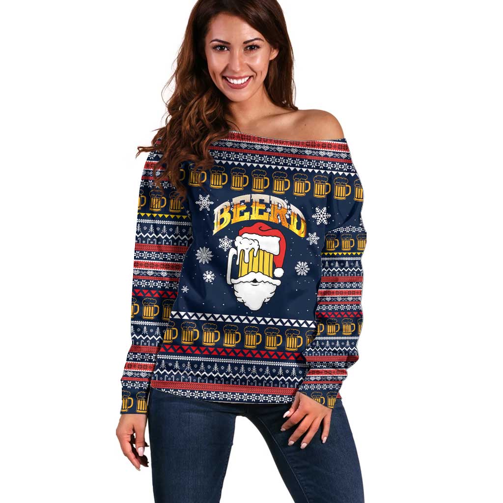 Santa Beerd Christmas Off Shoulder Sweater Xmas Holiday Patterns - Wonder Print Shop