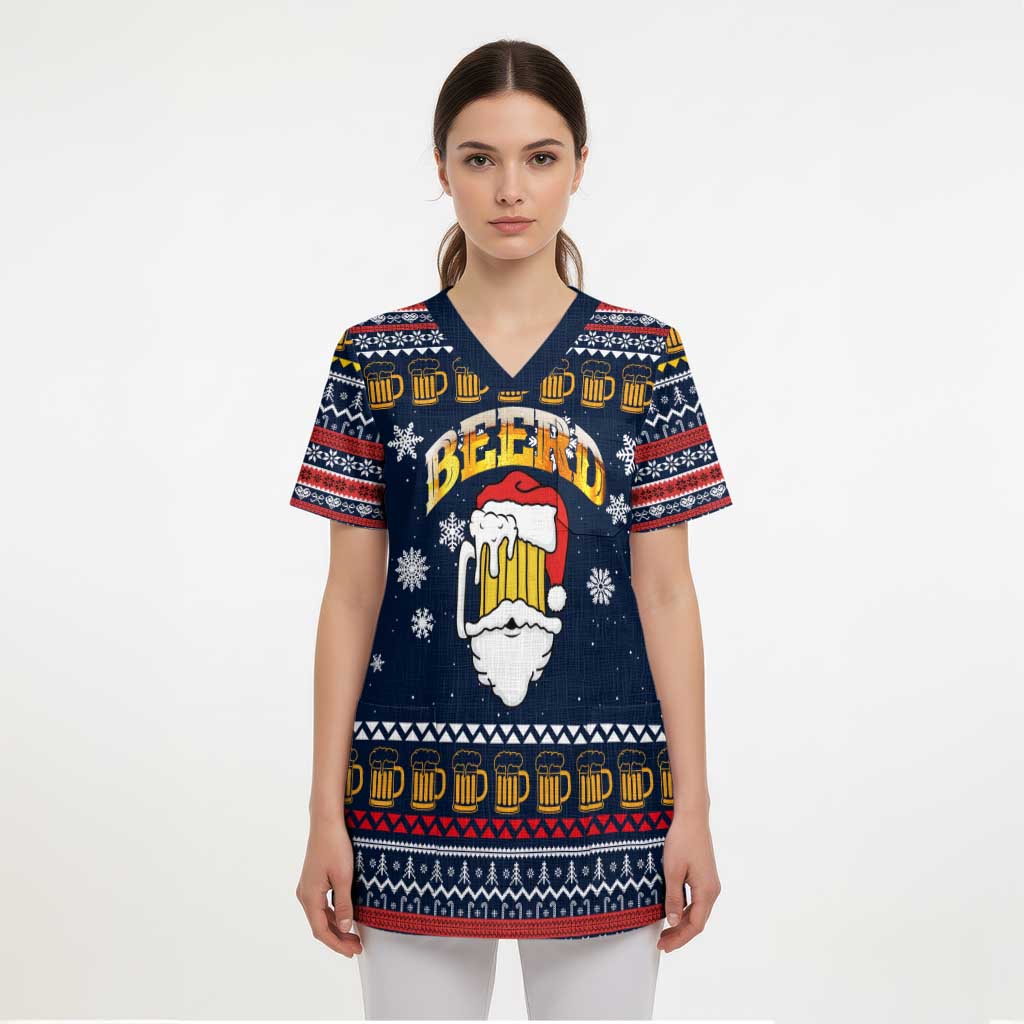 Santa Beerd Christmas Scrub Top Xmas Holiday Patterns - Wonder Print Shop