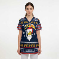 Santa Beerd Christmas Scrub Top Xmas Holiday Patterns - Wonder Print Shop