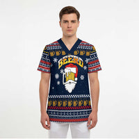 Santa Beerd Christmas Scrub Top Xmas Holiday Patterns - Wonder Print Shop