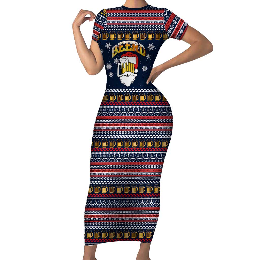 Santa Beerd Christmas Short Sleeve Bodycon Dress Xmas Holiday Patterns - Wonder Print Shop