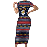 Santa Beerd Christmas Short Sleeve Bodycon Dress Xmas Holiday Patterns - Wonder Print Shop