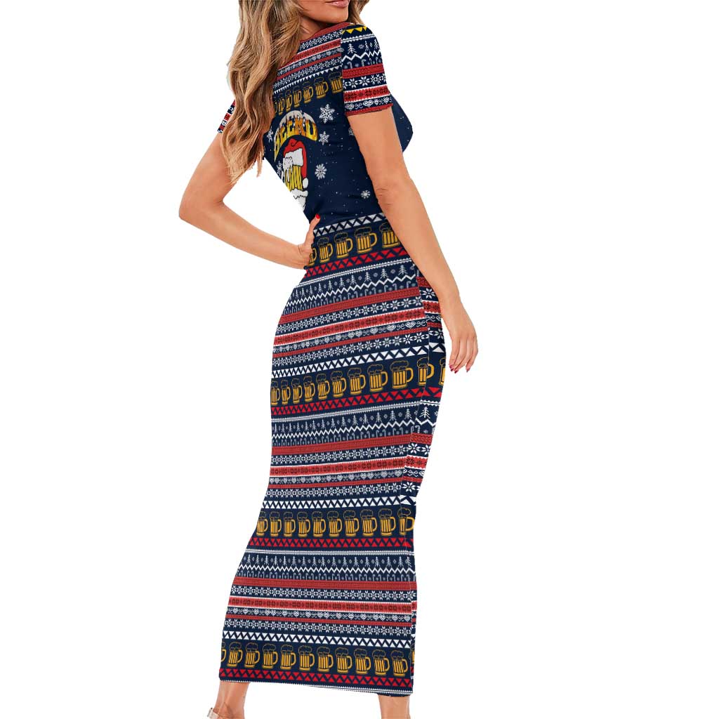 Santa Beerd Christmas Short Sleeve Bodycon Dress Xmas Holiday Patterns - Wonder Print Shop
