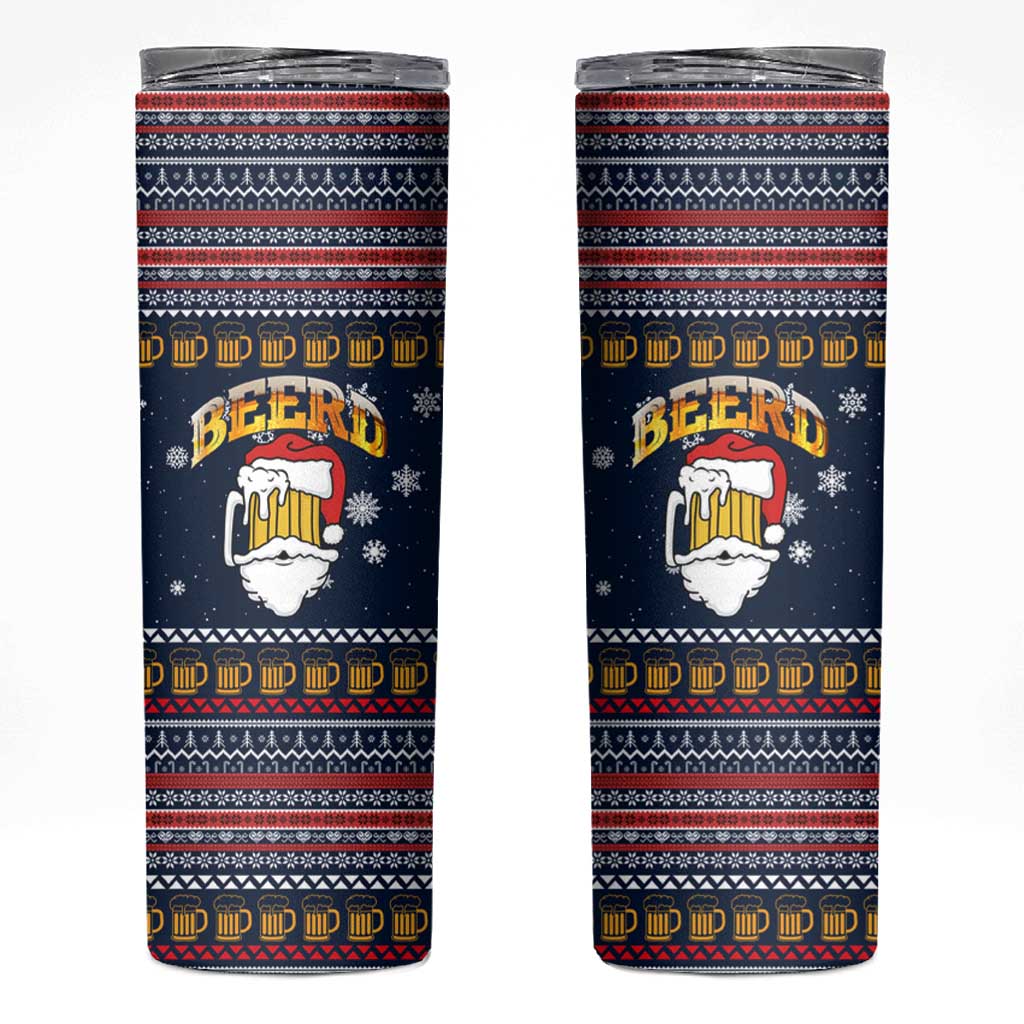 Santa Beerd Christmas Skinny Tumbler Xmas Holiday Patterns - Wonder Print Shop
