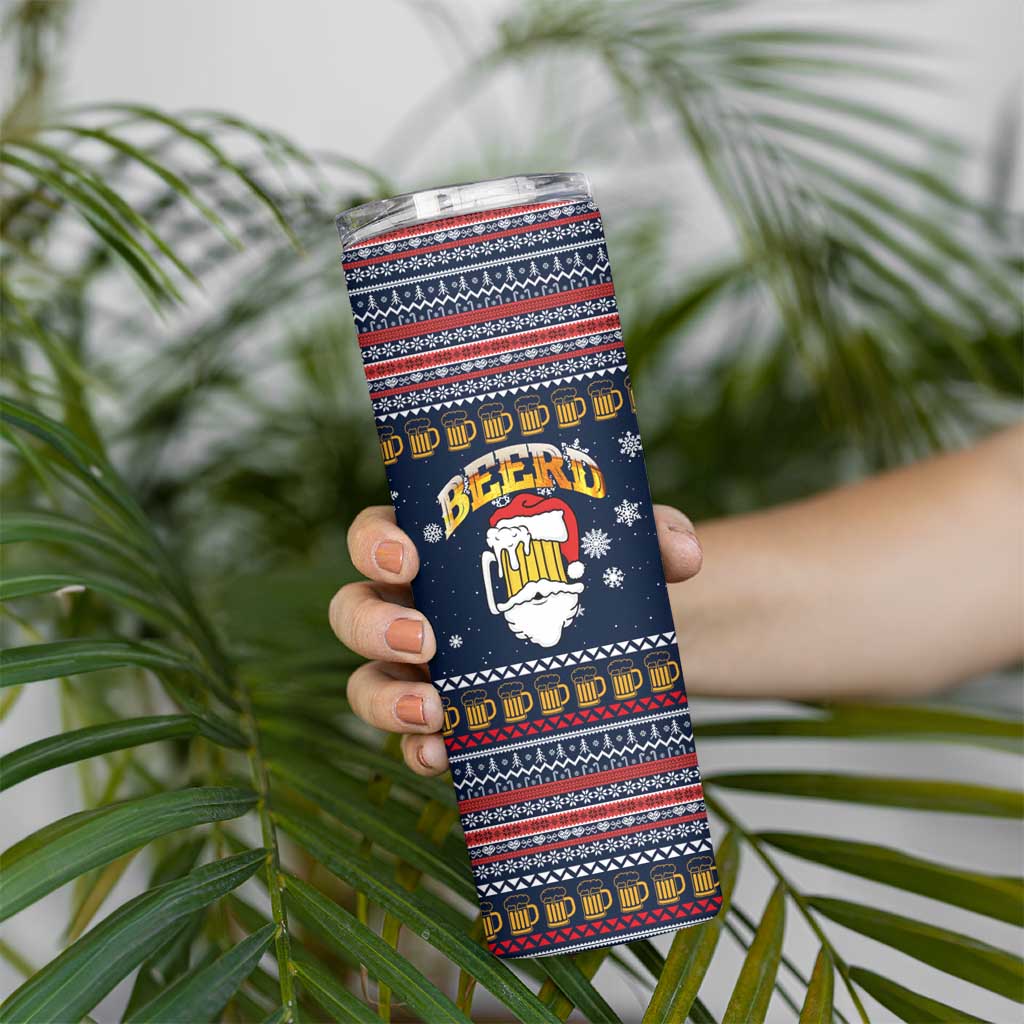 Santa Beerd Christmas Skinny Tumbler Xmas Holiday Patterns - Wonder Print Shop