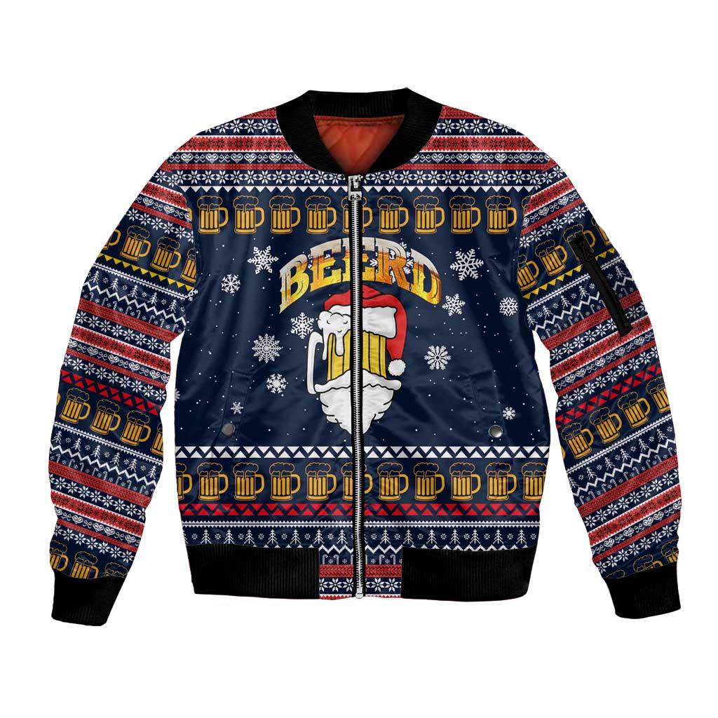 Santa Beerd Christmas Sleeve Zip Bomber Jacket Xmas Holiday Patterns - Wonder Print Shop
