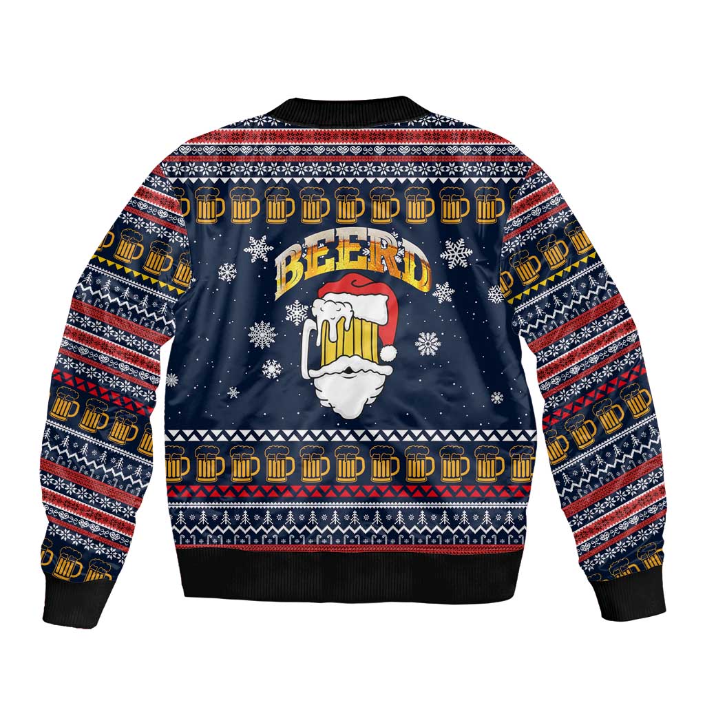 Santa Beerd Christmas Sleeve Zip Bomber Jacket Xmas Holiday Patterns - Wonder Print Shop
