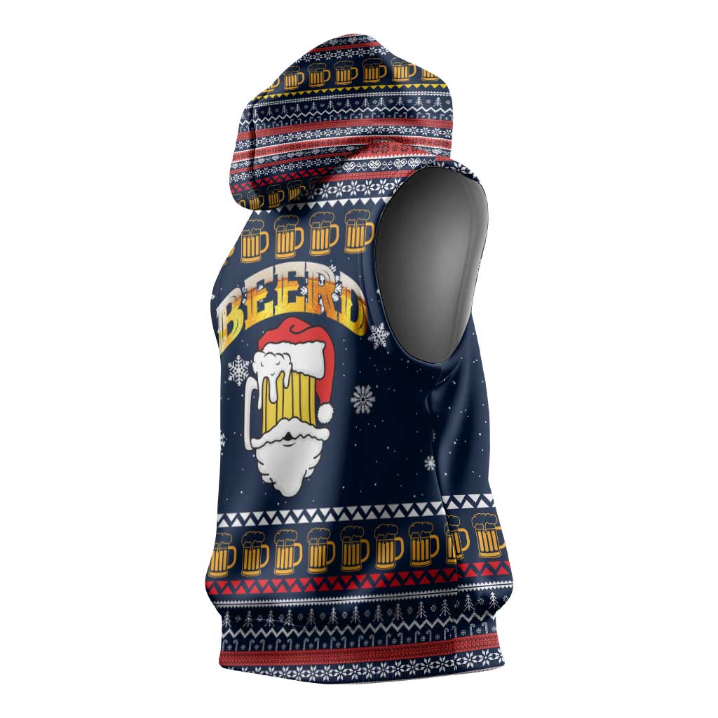 Santa Beerd Christmas Sleeveless Hoodie Xmas Holiday Patterns - Wonder Print Shop