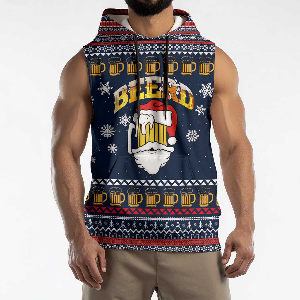 Santa Beerd Christmas Sleeveless Hoodie Xmas Holiday Patterns - Wonder Print Shop