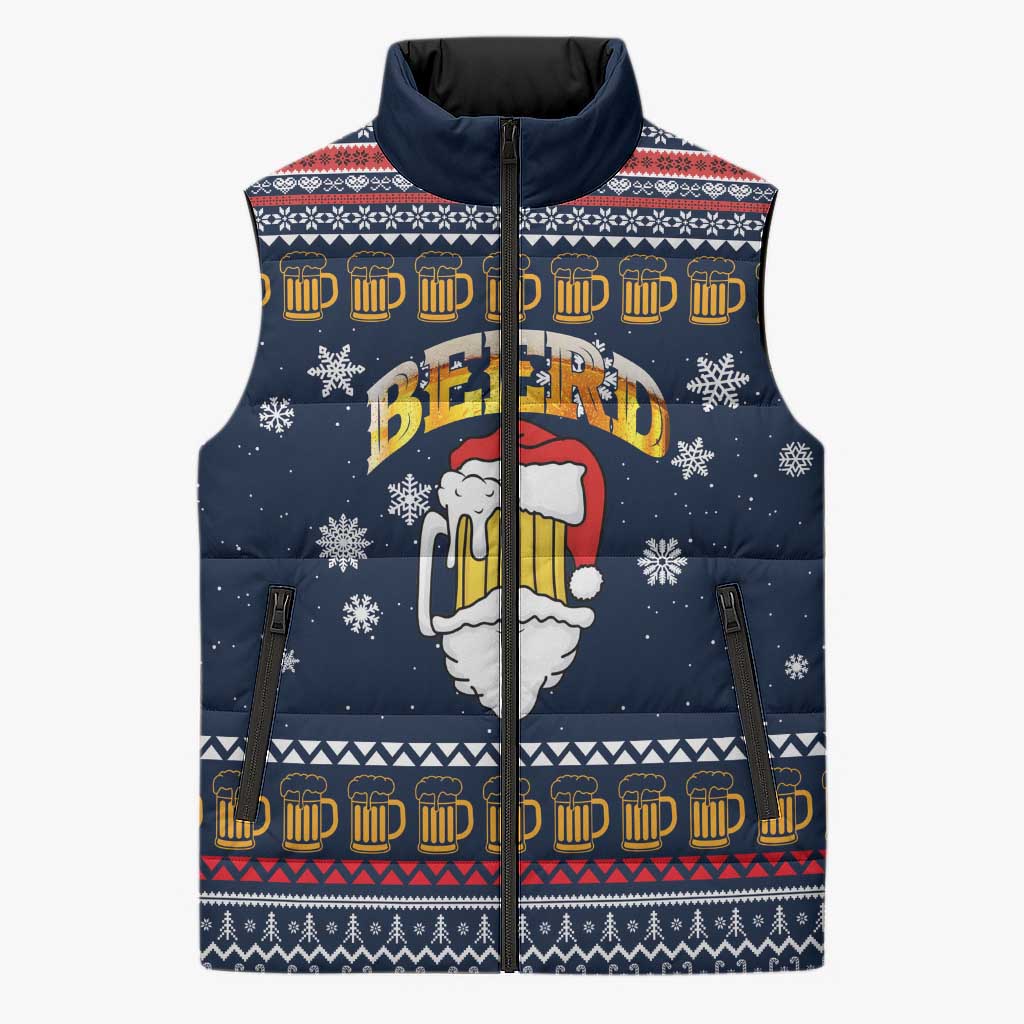 Santa Beerd Christmas Sleeveless Puffer Jacket Xmas Holiday Patterns - Wonder Print Shop