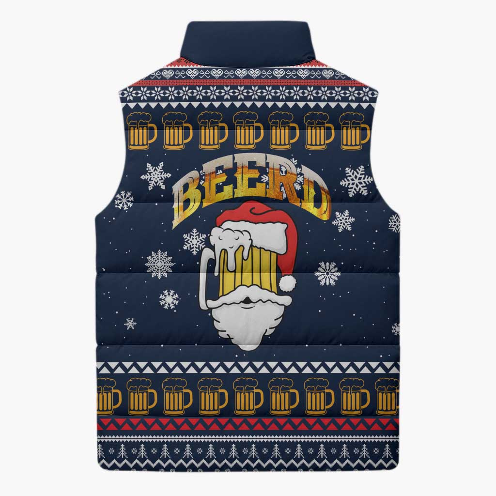 Santa Beerd Christmas Sleeveless Puffer Jacket Xmas Holiday Patterns - Wonder Print Shop