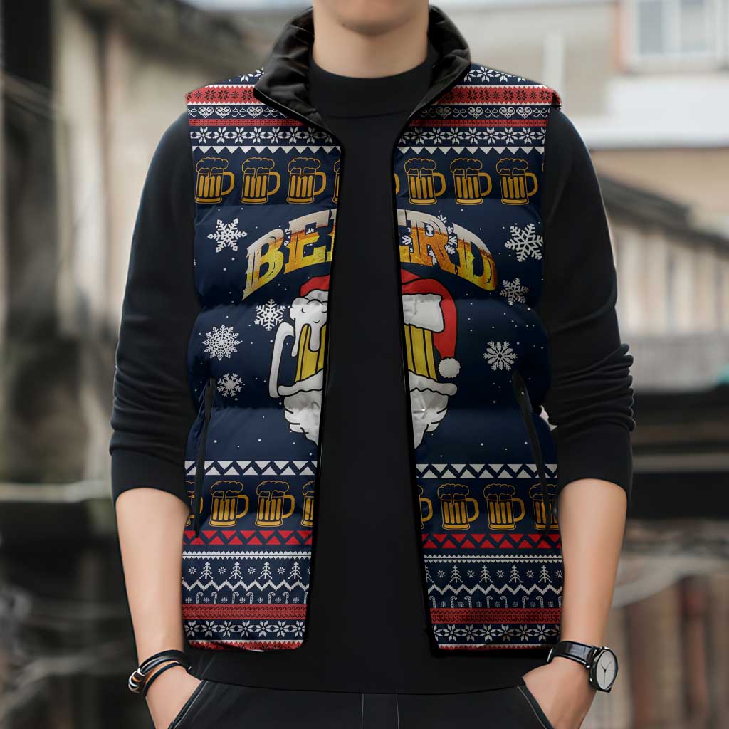 Santa Beerd Christmas Sleeveless Puffer Jacket Xmas Holiday Patterns - Wonder Print Shop
