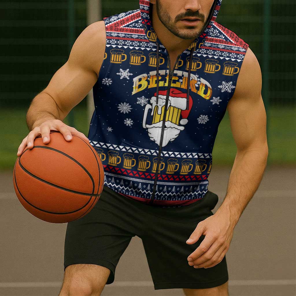 Santa Beerd Christmas Sleeveless Zip Hoodie Xmas Holiday Patterns - Wonder Print Shop