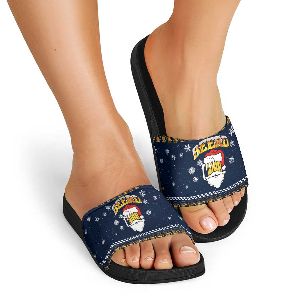 Santa Beerd Christmas Slide Sandals Xmas Holiday Patterns - Wonder Print Shop