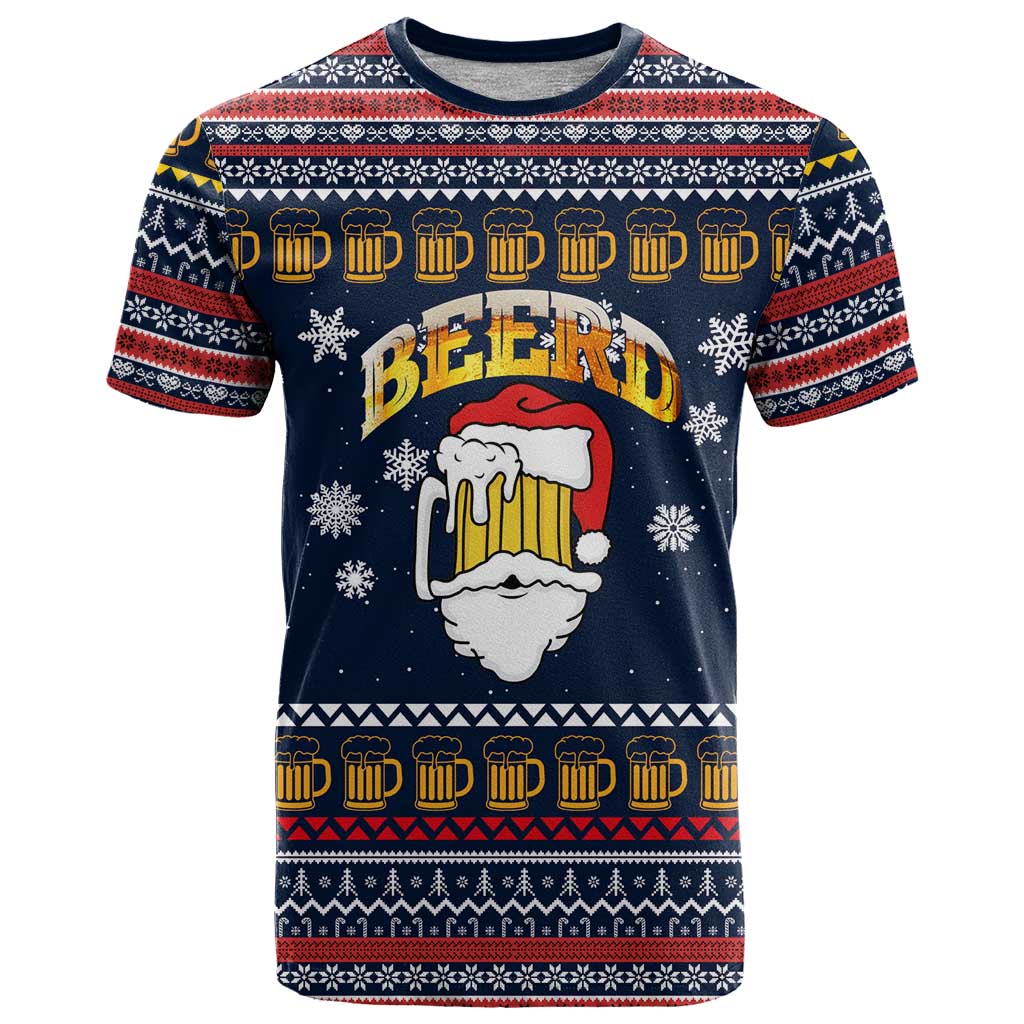Santa Beerd Christmas T Shirt Xmas Holiday Patterns - Wonder Print Shop