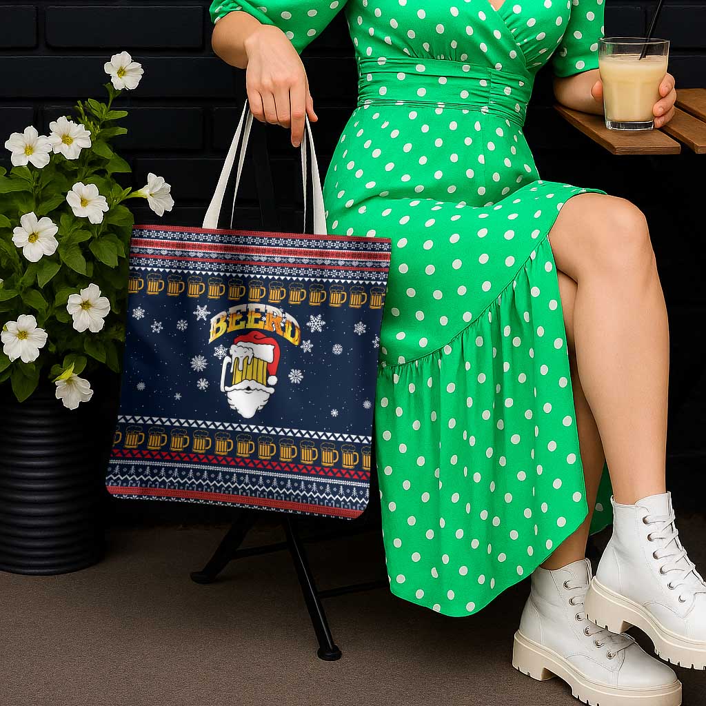 Santa Beerd Christmas Tote Bag Xmas Holiday Patterns - Wonder Print Shop