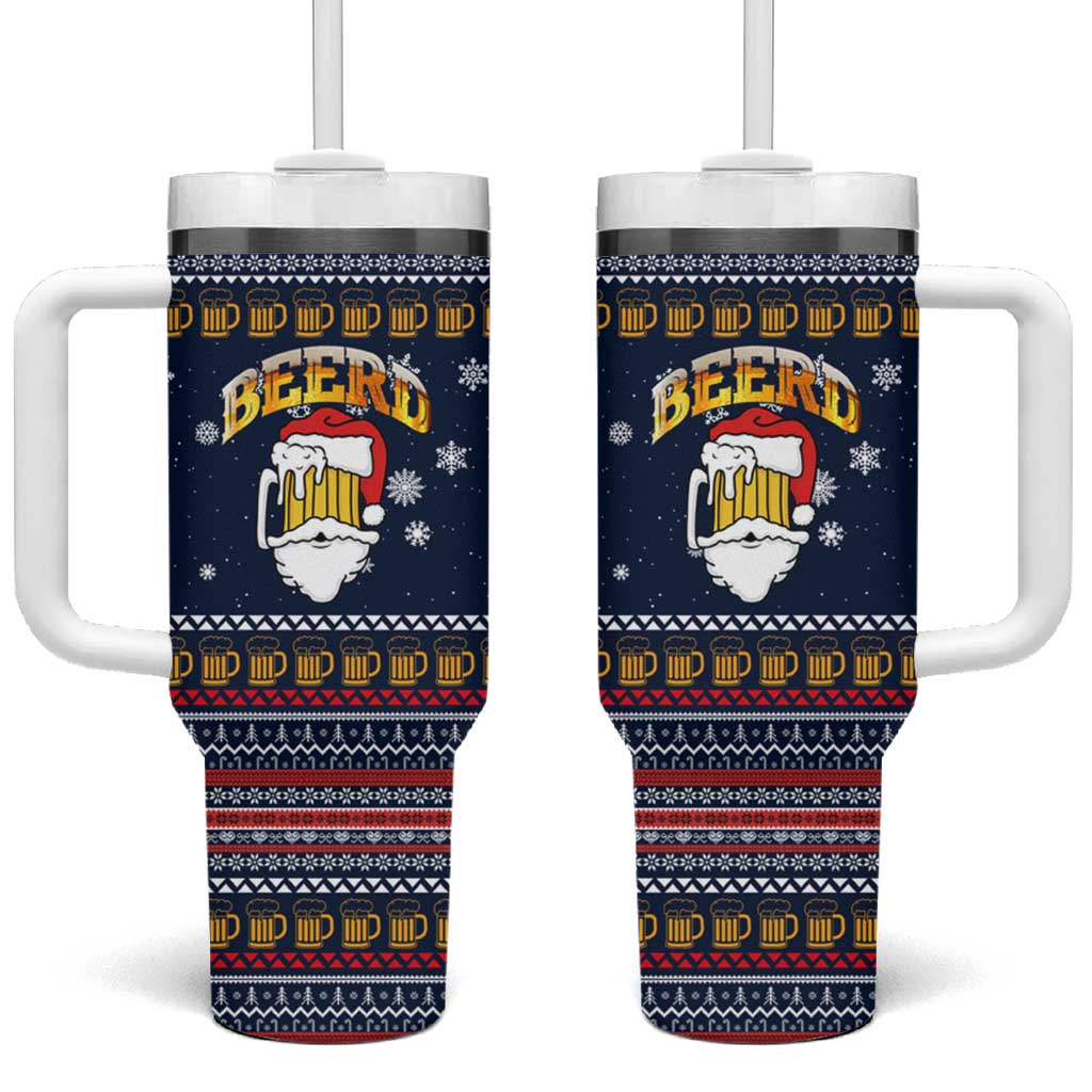 Santa Beerd Christmas Tumbler With Handle Xmas Holiday Patterns - Wonder Print Shop