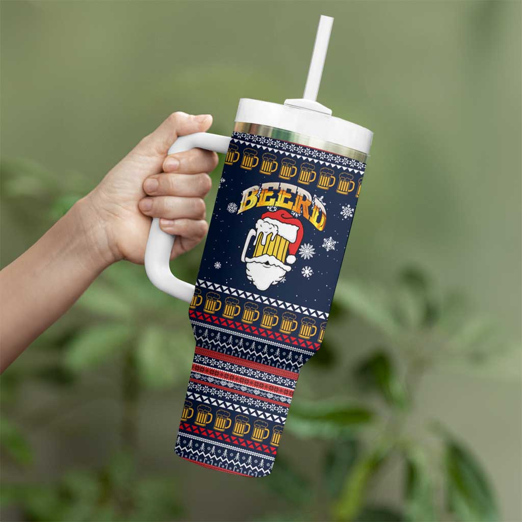 Santa Beerd Christmas Tumbler With Handle Xmas Holiday Patterns - Wonder Print Shop