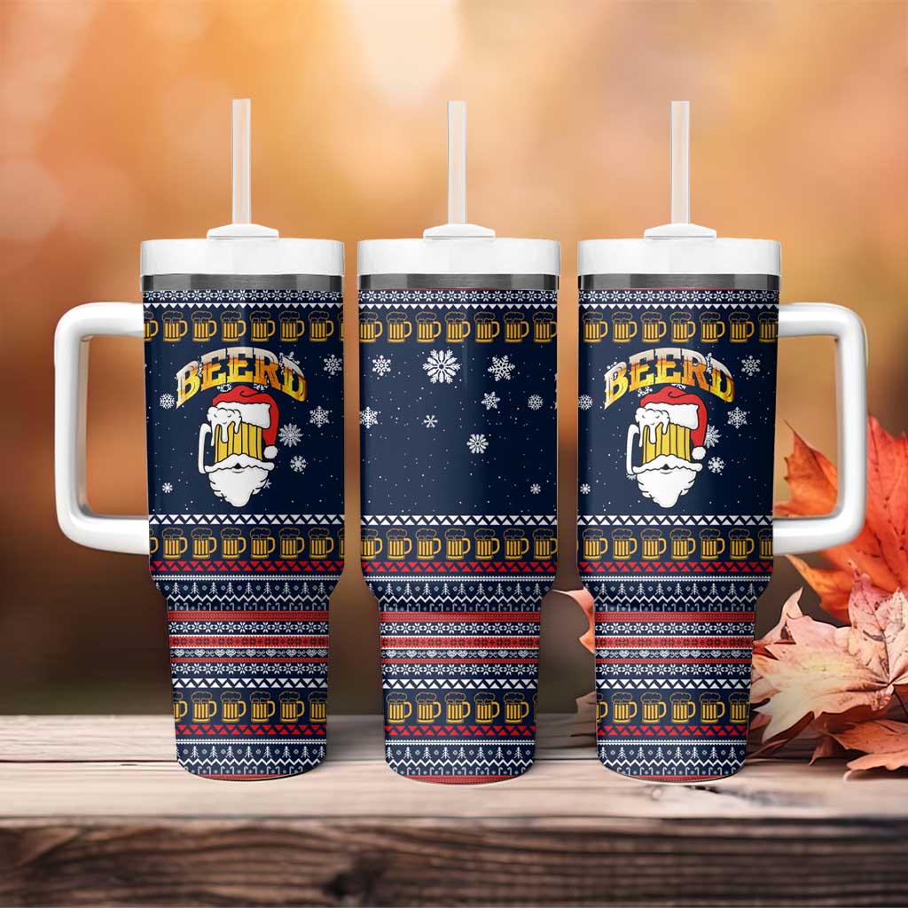 Santa Beerd Christmas Tumbler With Handle Xmas Holiday Patterns - Wonder Print Shop