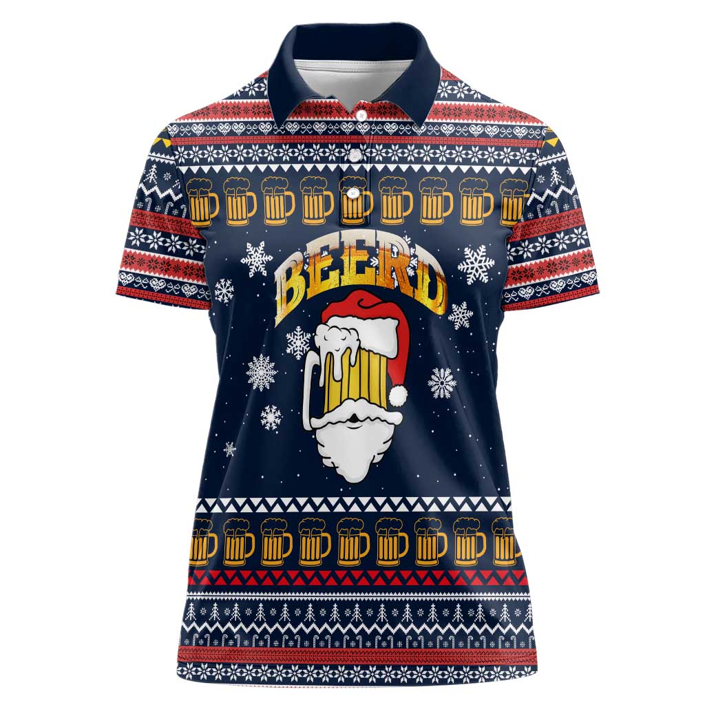 Santa Beerd Christmas Women Polo Shirt Xmas Holiday Patterns - Wonder Print Shop