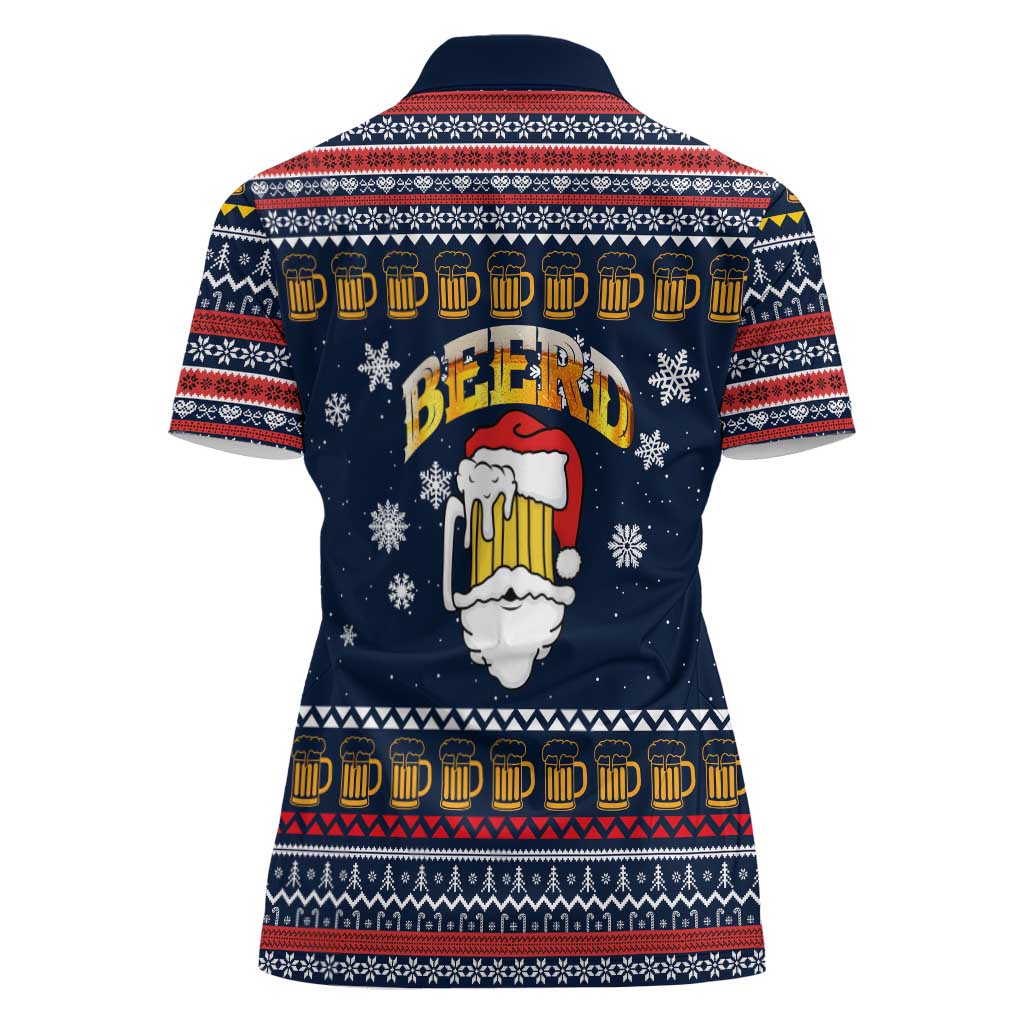 Santa Beerd Christmas Women Polo Shirt Xmas Holiday Patterns - Wonder Print Shop