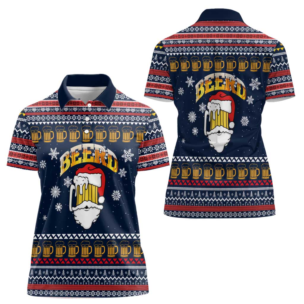 Santa Beerd Christmas Women Polo Shirt Xmas Holiday Patterns - Wonder Print Shop