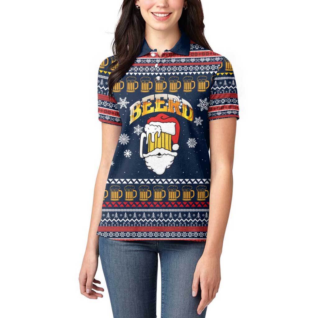 Santa Beerd Christmas Women Polo Shirt Xmas Holiday Patterns - Wonder Print Shop