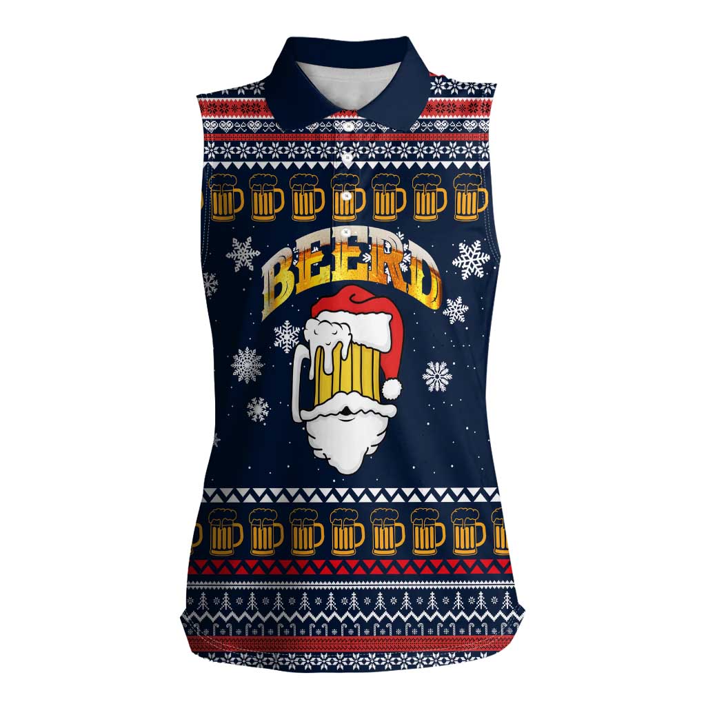 Santa Beerd Christmas Women Sleeveless Polo Shirt Xmas Holiday Patterns - Wonder Print Shop