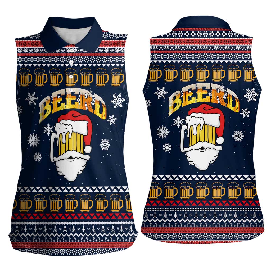 Santa Beerd Christmas Women Sleeveless Polo Shirt Xmas Holiday Patterns - Wonder Print Shop
