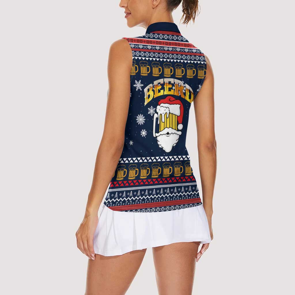 Santa Beerd Christmas Women Sleeveless Polo Shirt Xmas Holiday Patterns - Wonder Print Shop