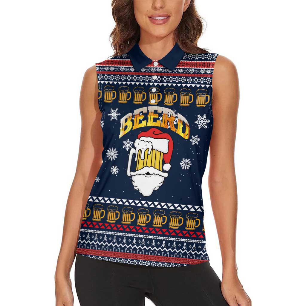 Santa Beerd Christmas Women Sleeveless Polo Shirt Xmas Holiday Patterns - Wonder Print Shop