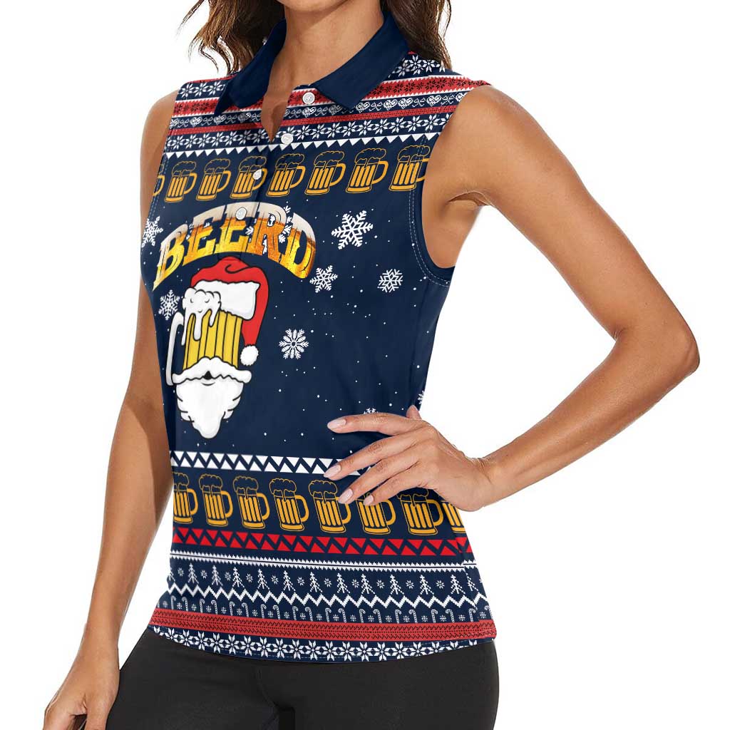 Santa Beerd Christmas Women Sleeveless Polo Shirt Xmas Holiday Patterns - Wonder Print Shop