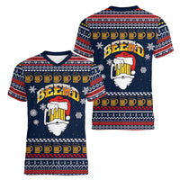 Santa Beerd Christmas Women V-Neck T-Shirt Xmas Holiday Patterns - Wonder Print Shop