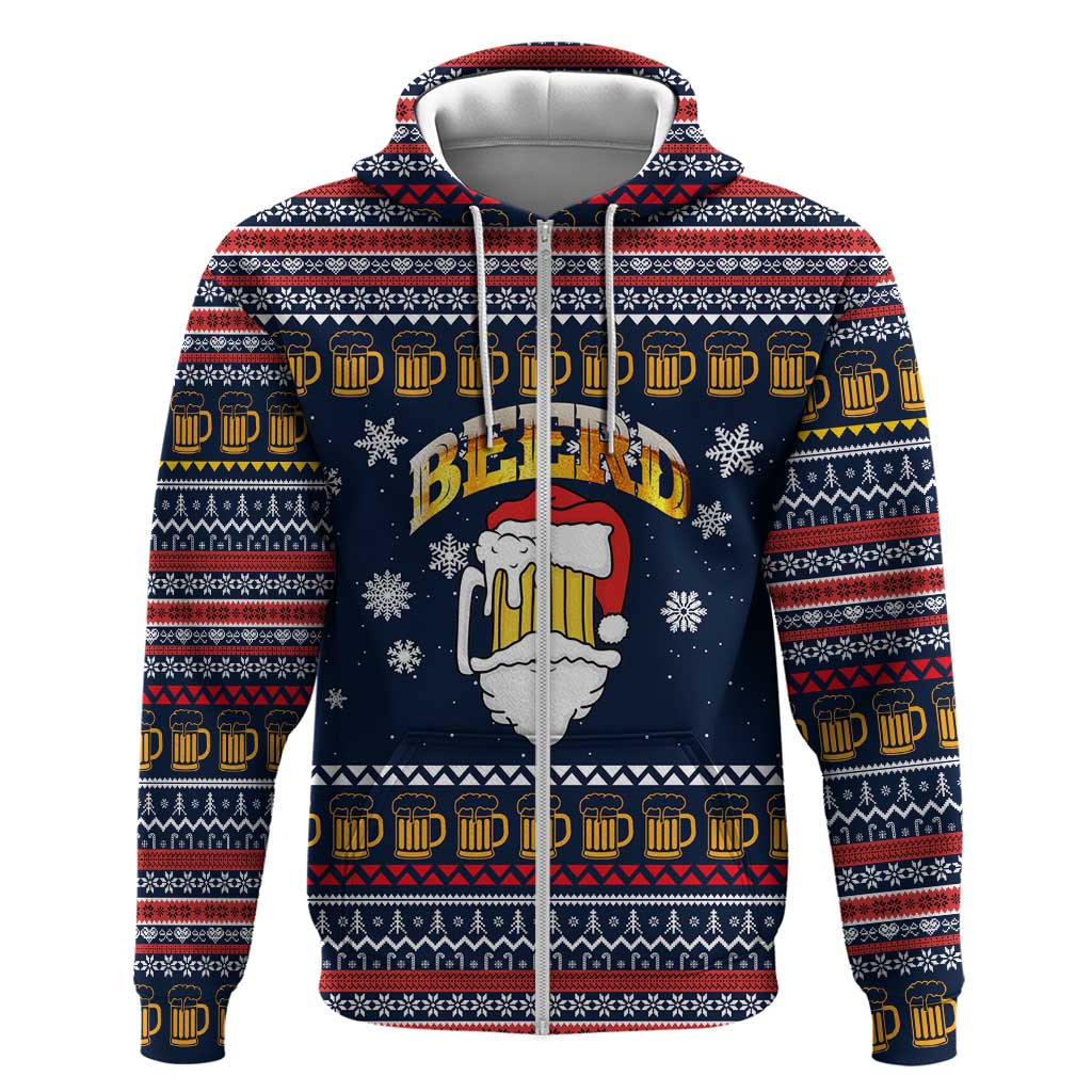 Santa Beerd Christmas Zip Hoodie Xmas Holiday Patterns - Wonder Print Shop