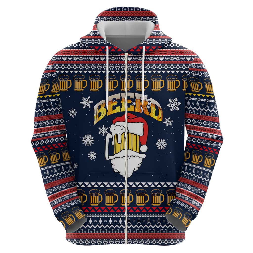 Santa Beerd Christmas Zip Hoodie Xmas Holiday Patterns - Wonder Print Shop