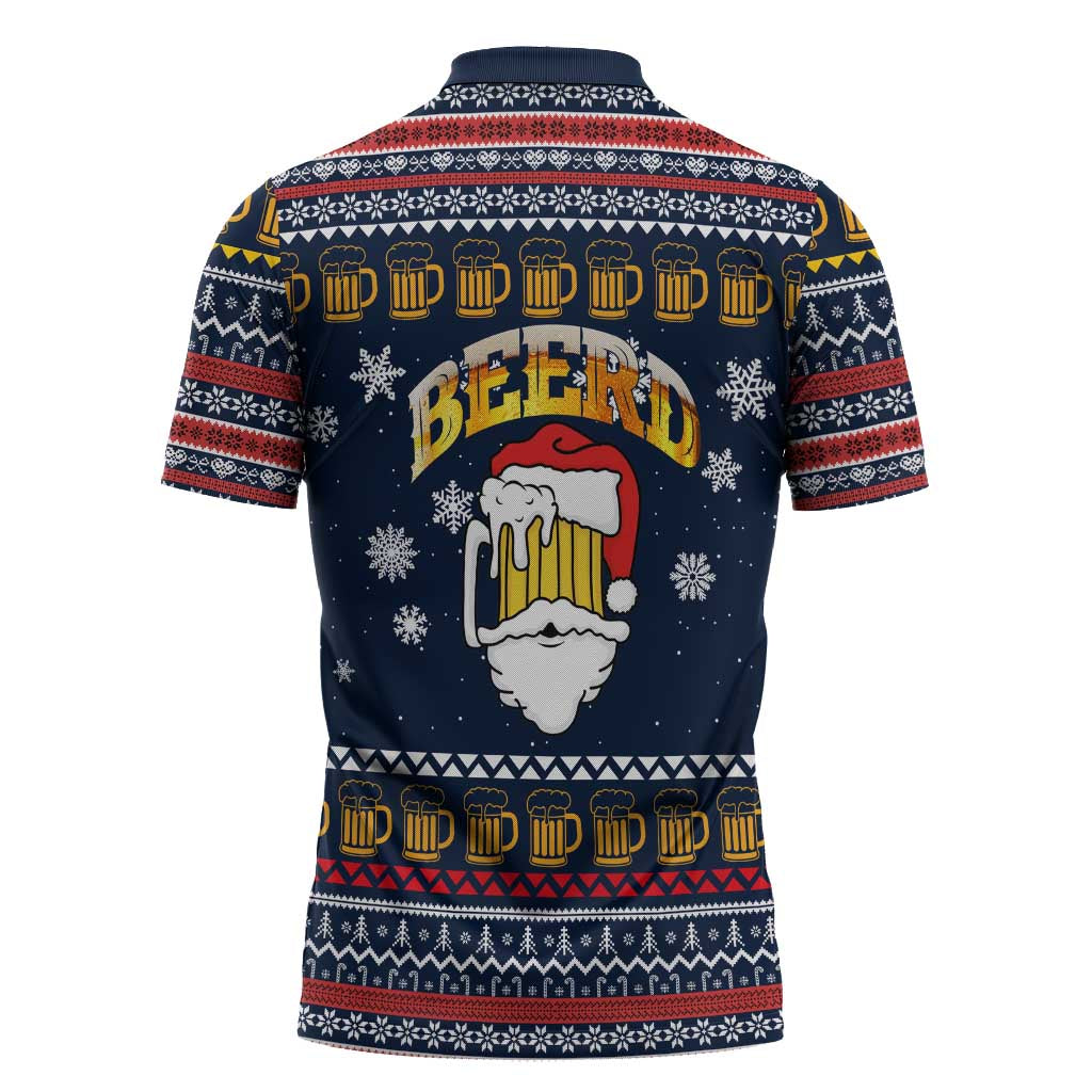 Santa Beerd Christmas Zipper Polo Shirt Xmas Holiday Patterns - Wonder Print Shop