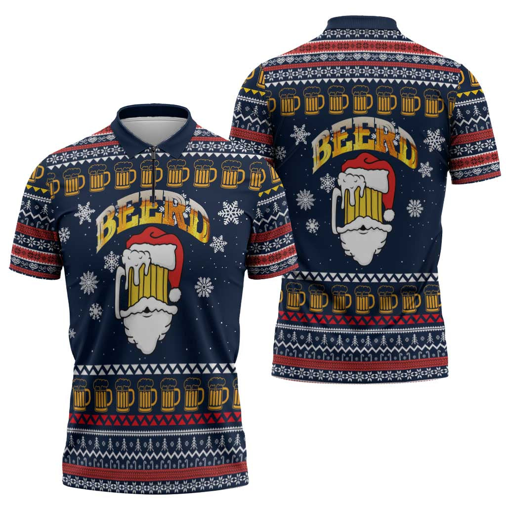 Santa Beerd Christmas Zipper Polo Shirt Xmas Holiday Patterns - Wonder Print Shop