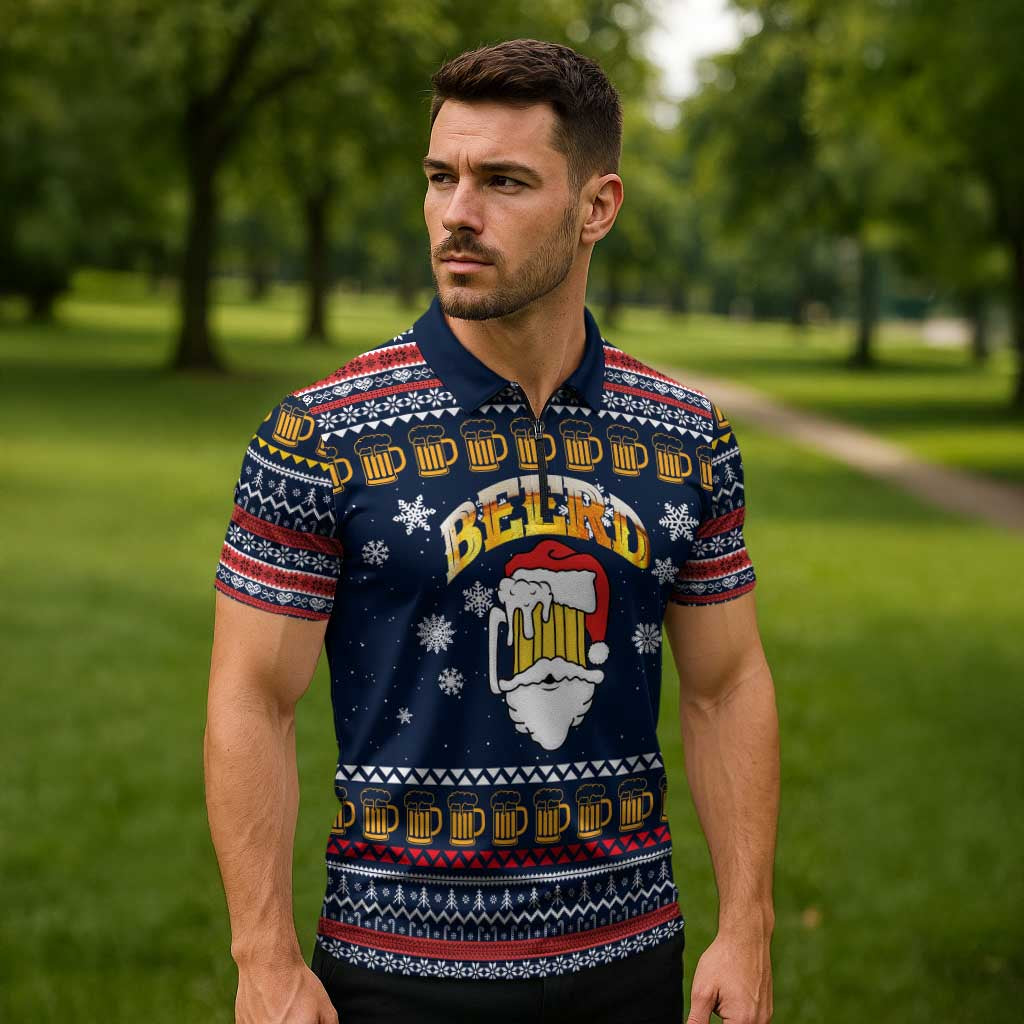 Santa Beerd Christmas Zipper Polo Shirt Xmas Holiday Patterns - Wonder Print Shop
