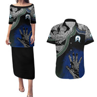 Black And White Aboriginal - Torres Strait Islanders Flag Couples Matching Puletasi and Hawaiian Shirt - Wonder Print Shop