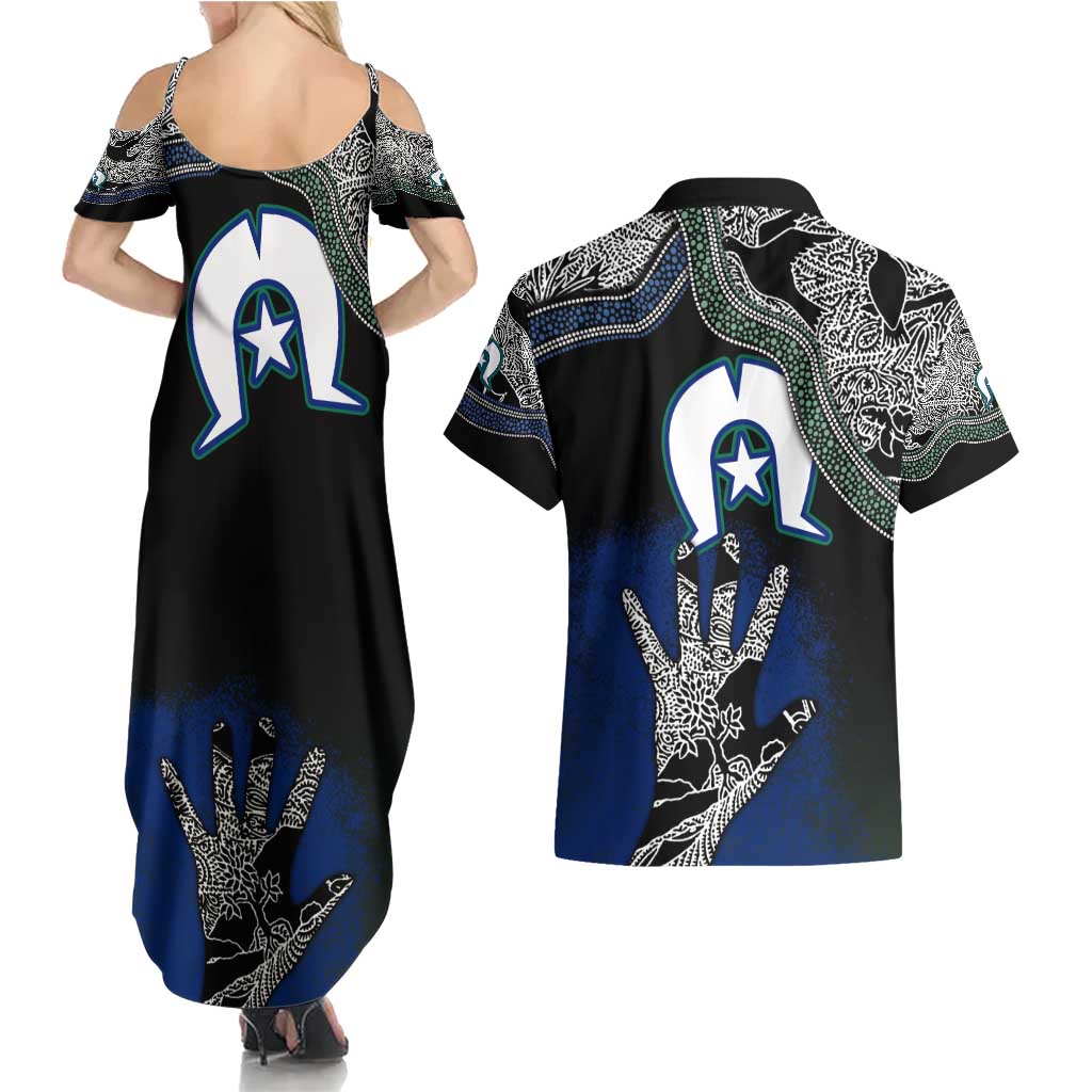 Black And White Aboriginal - Torres Strait Islanders Flag Couples Matching Summer Maxi Dress and Hawaiian Shirt - Wonder Print Shop