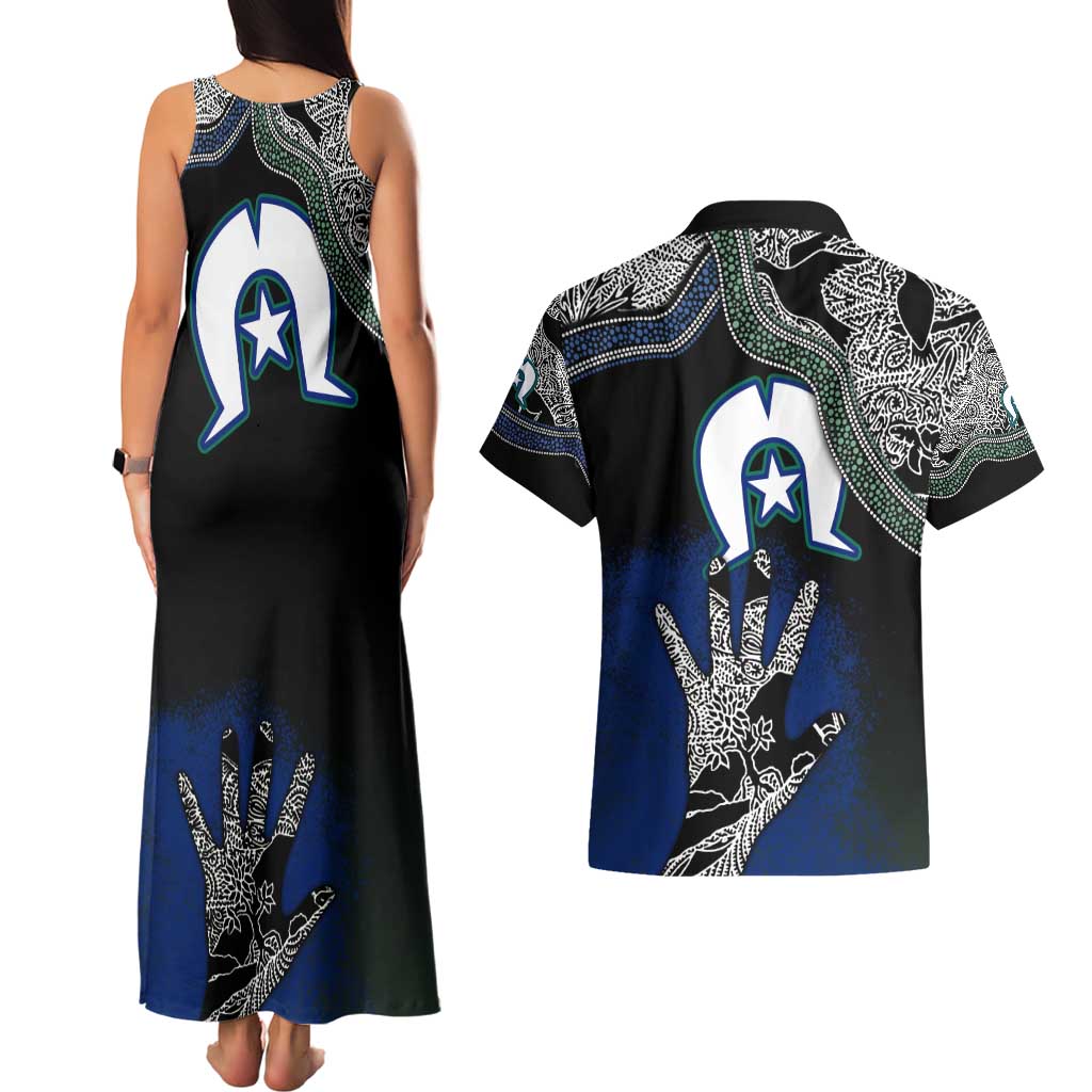 Black And White Aboriginal - Torres Strait Islanders Flag Couples Matching Tank Maxi Dress and Hawaiian Shirt - Wonder Print Shop