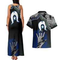 Black And White Aboriginal - Torres Strait Islanders Flag Couples Matching Tank Maxi Dress and Hawaiian Shirt - Wonder Print Shop