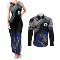 Black And White Aboriginal - Torres Strait Islanders Flag Couples Matching Tank Maxi Dress and Long Sleeve Button Shirt - Wonder Print Shop