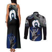Black And White Aboriginal - Torres Strait Islanders Flag Couples Matching Tank Maxi Dress and Long Sleeve Button Shirt - Wonder Print Shop