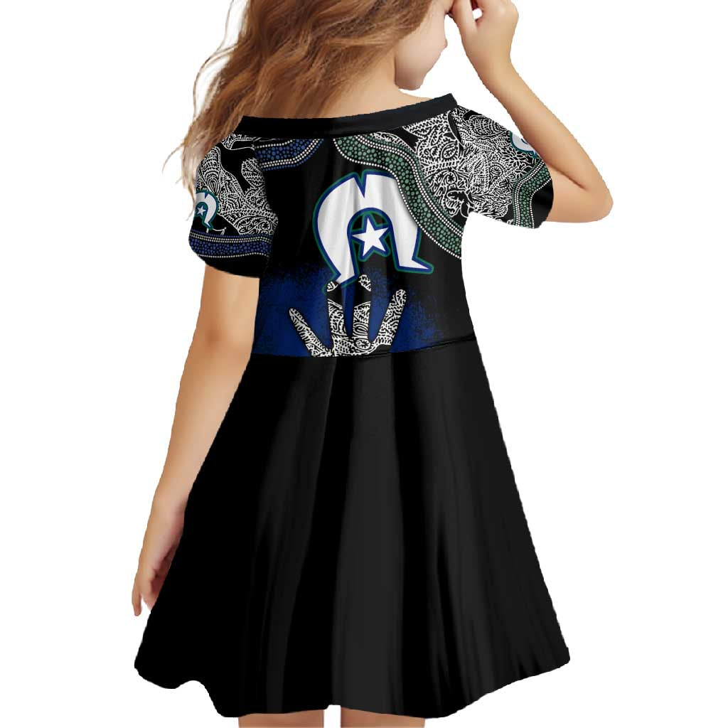 Black And White Aboriginal - Torres Strait Islanders Flag Family Matching Long Sleeve Bodycon Dress and Hawaiian Shirt - Wonder Print Shop