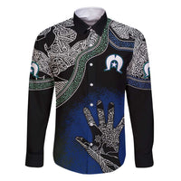 Black And White Aboriginal - Torres Strait Islanders Flag Family Matching Long Sleeve Bodycon Dress and Hawaiian Shirt - Wonder Print Shop