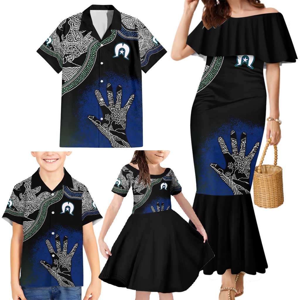 Black And White Aboriginal - Torres Strait Islanders Flag Family Matching Mermaid Dress and Hawaiian Shirt - Wonder Print Shop
